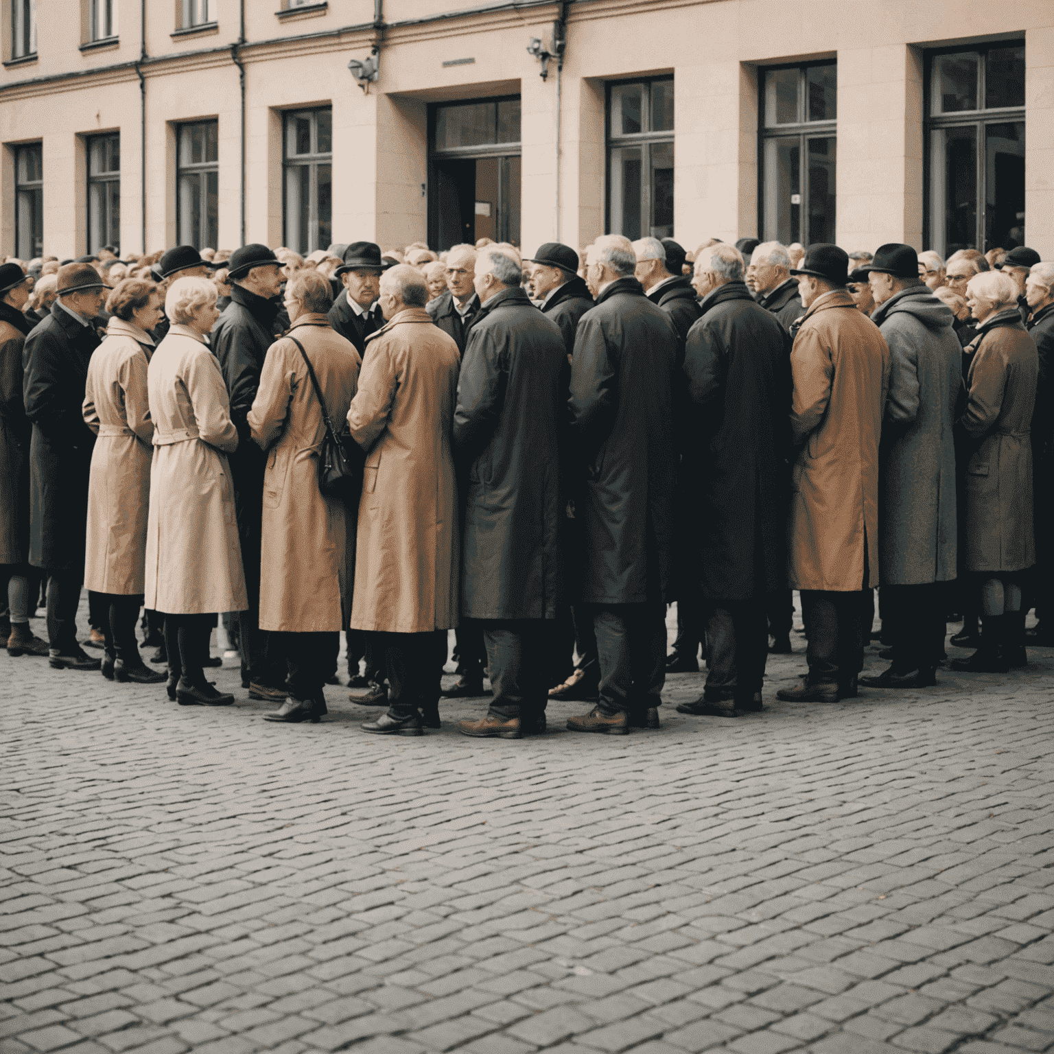 Tłum ludzi stojących w kolejce do lokalu wyborczego w Warszawie