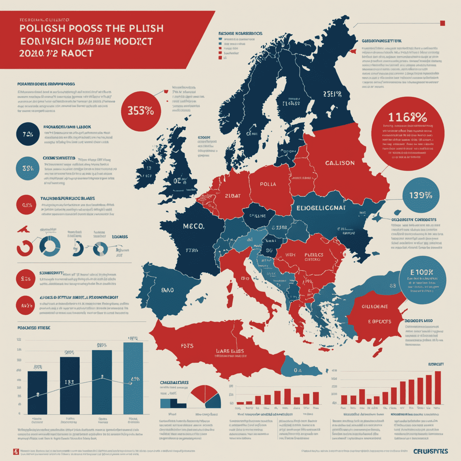 Infografika przedstawiająca główne wyzwania stojące przed polską gospodarką: inflacja, geopolityka, rynek pracy